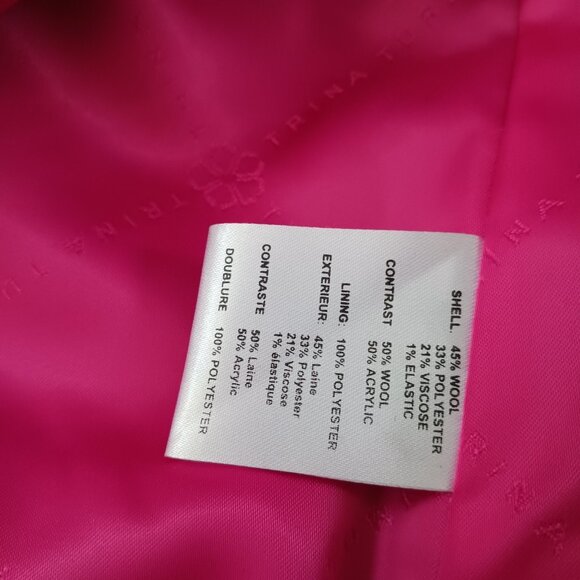 Trina Turk Zipper Black Wool Blend Winter Coat Jacket Size 10 Pink Lining - Picture 5 of 5